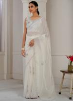 Crush Silk White Ceremonial Wear Hand Work Saree